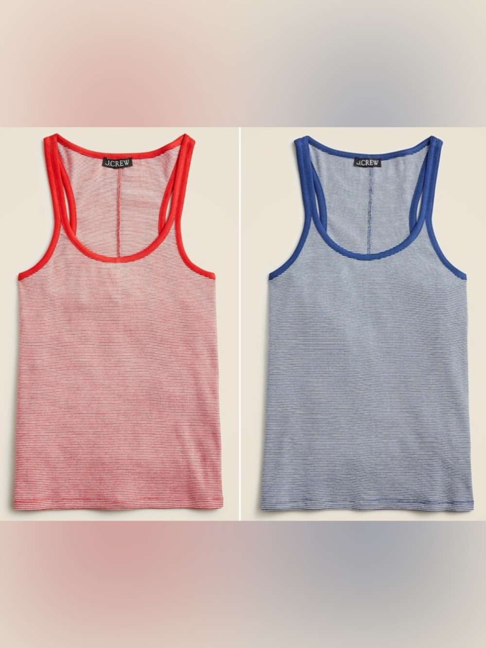 J. Crew Fine Rib rear back Tank Top in stripe - 2 set - red and blue - XXS NWOT